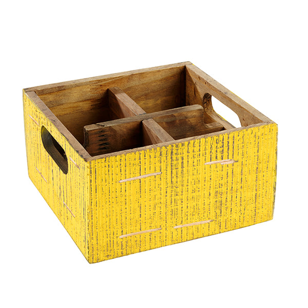 Vintage Wooden Table Caddy 17cm - Yellow