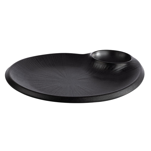 NERO Melamine Black Plate With Integrated Dip Bowl