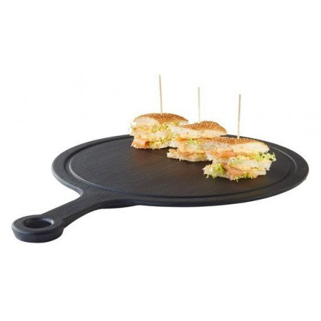 Round tray with SLATE melamine handle, black 23 cm