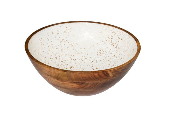 Wooden Bowl White And Gold Ø 30 cm