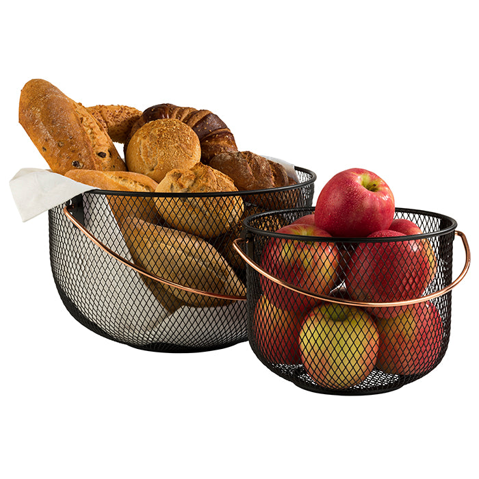 Basket For Bread Or Fruits, Metal, Black, Copper-Look Handle