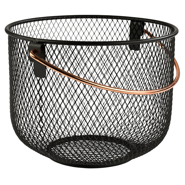 Basket For Bread Or Fruits, Metal, Black, Copper-Look Handle