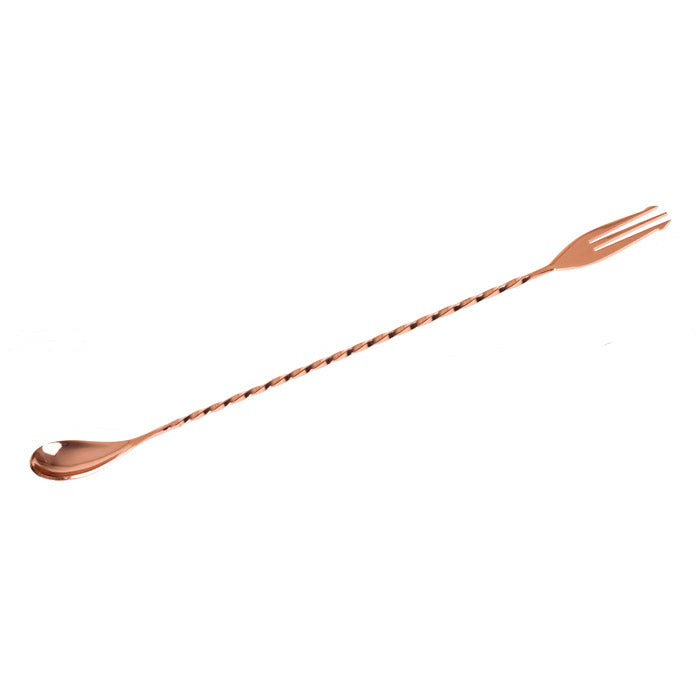 Cocktail Barspoon With Fork, Stainless Steel, Copper, 30cm