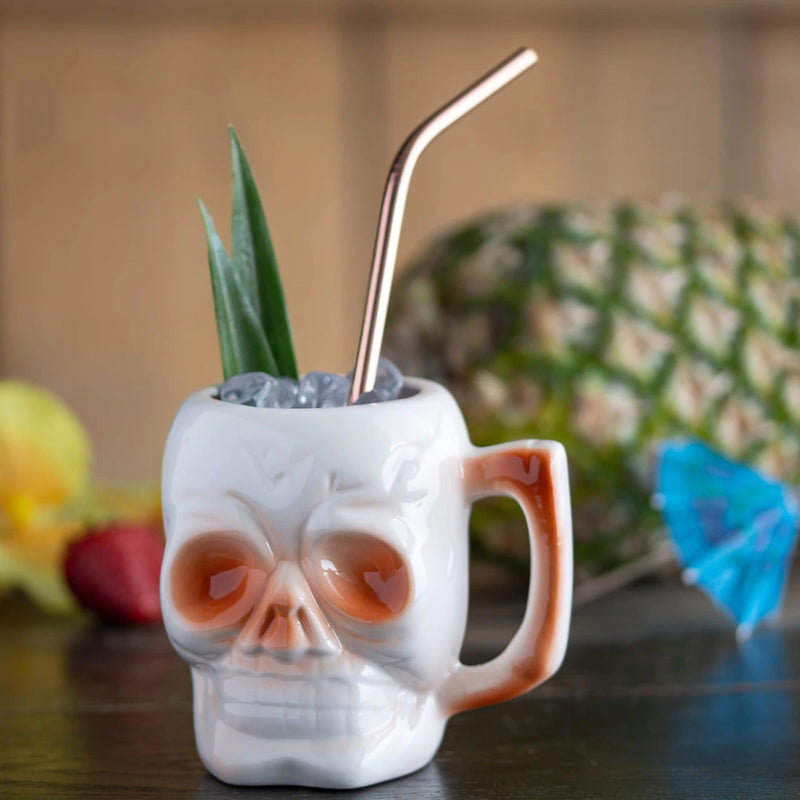 Tiki Mug Skull White Stoneware  - Special Cocktail Porcelain Purpul Shiny - Bartender / Bar Tools - Germany
