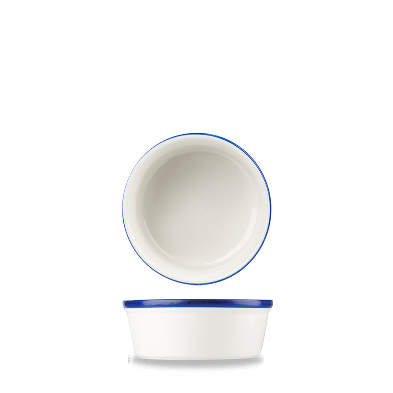 Ramekin Retro/Cookware - White with Blue Rim - Porcelain Oveb Safe - Churchill UK