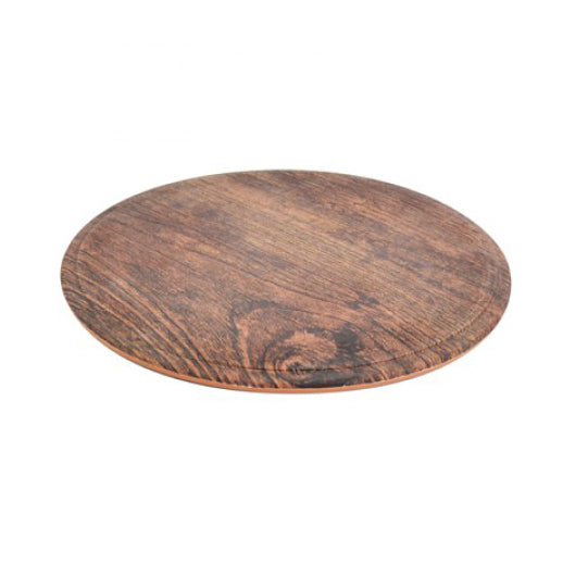 Round Melamine Tray 29cm - Rustic Wood Effect