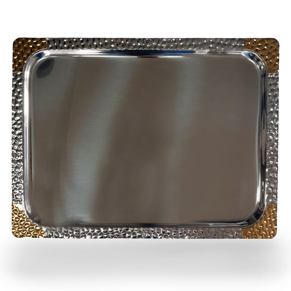 Rect platter - Stainless Steel Hammered - Gold color desig