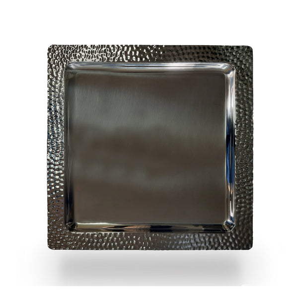 Serving / Square plate / Platter - Stainless Steel Hammered