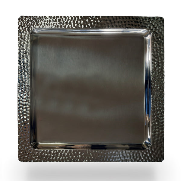 Serving / Square plate / Platter - Stainless Steel Hammere